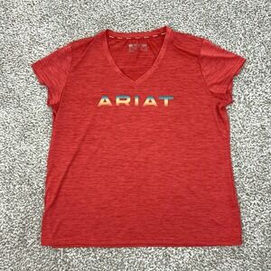 Ariat Shirt Womens XXL Red AriatTEK V Neck Short Sleeve Performance Tee Athletic